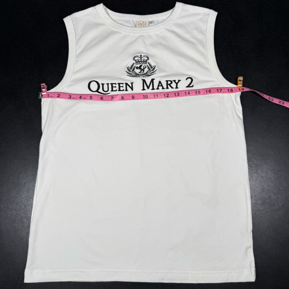 Vtg QUEEN MARY 2 Transatlantic Cruise Ship Sleeveless Embroidered T-Shirt - Picture 3 of 11